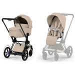 Duo e - priam 2026 poussette �lectrique tout - terrain avec nacelle pliable matt black cozy beige