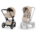 Duo priam 2026 poussette tout - terrain avec nacelle pliable et ch�ssis matt black cozy beige