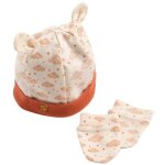 Ensemble bonnet et moufles de naissance orsino