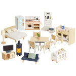 Ensemble de meubles pour maison de poup�e en bois fsc (35 pi�ces)