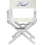Fauteuil metteur en scne bleu roi pieds blancs (personnalisable)