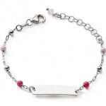 Gourmette boules roses 12 + 2, 5 cm (argent) Gourmette boules roses 12 + 2, 5 cm (argent)