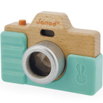 Appareil photo factice sonore et lumineux en bois