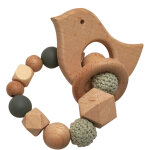 Anneau de dentition en bois oiseau mint et ardoise