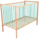 Lit  barreaux rmi en htre massif laqu vert mint (60 x 120 cm)