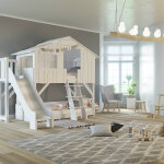 Lit cabane superpos� avec toboggan finition laqu�e (coloris au choix)