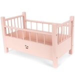 Lit pour poupe en bois rose