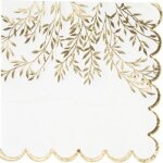 Lot de 16 serviettes jolis brins blanches et or