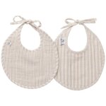 Lot de 2 bavoirs naissance en gaze de coton beige ray galet