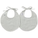 Lot de 2 bavoirs naissance en gaze de coton ray vert de gris