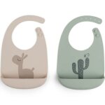 Lot de 2 bavoirs en silicone lalee sable et vert Lot de 2 bavoirs en silicone lalee sable et vert