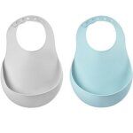 Lot de 2 bavoirs silicone avec poche light mist et airy green