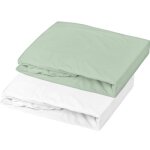 Lot de 2 draps housses en coton blanc et vert de gris (70 x 140 cm)