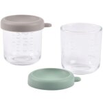 Lot de 2 pots de conservation en verre gris et vert d'eau