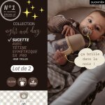 Lot de 2 sucettes sym�triques sxpro wild&free night and day rose (6 - 18 mois)