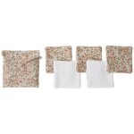 Lot de 5 lingettes avec pochette liberty et biscuit (10 x 10 cm)