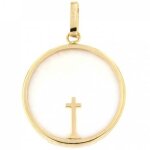 Mdaille croix fine (or jaune 750 et nacre)