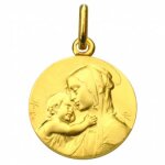 Mdaille ronde vierge  l'enfant 16 mm (or jaune 375)