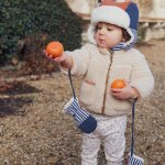 Moufles bleues tricolores et ray�es enfant (2 - 6 ans)