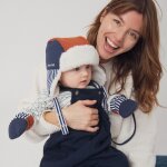 Moufles bleues tricolores et ray�es enfant (6 - 12 mois)