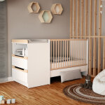 Pack duo lit b�b� �volutif et commode � langer en bois de h�tre verni carrousel blanc