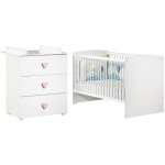 Pack duo lit bébé évolutif little big bed blanc et commode à langer coeur rose new basic Pack duo lit bébé évolutif little big bed blanc et commode à langer coeur rose new basic