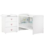 Pack duo lit bébé têtes panneaux blanc et commode à langer coeur rose new basic Pack duo lit bébé têtes panneaux blanc et commode à langer coeur rose new basic