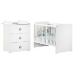 Pack duo lit bébé têtes panneaux blanc et commode à langer étoile new basic Pack duo lit bébé têtes panneaux blanc et commode à langer étoile new basic