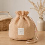 Panier de rangement en mousseline de coton bio sable