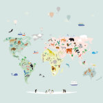 Papier peint panoramique carte du monde (250 x 200 cm)