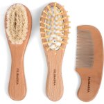 Set brosse et peigne b�b� en bois avec pochette coton