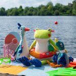 Peluche grand h�ron d'activit�s la mare aux grenouilles