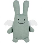 Peluche en coton bio ange lapin vert d'eau + pochette en coton (20 cm)