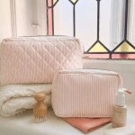 Petite trousse de maquillage classic stripes rose