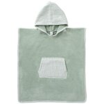 Poncho de bain  capuche bambou et gaze de coton ray vert de gris (3 - 5 ans)