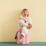 Pouf avec rangement ray� rose