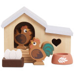 Poulailler avec poule oeufs et coq pour maison de poup�e en bois fsc