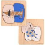 Puzzle en bois 2 pices little mateys chien - oiseau