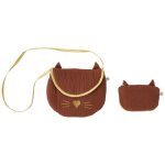 Sac bandoulire avec porte - monnaie chat gaze de coton toffee et or
