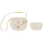 Sac bandouli�re avec porte - monnaie lapin fausse fourrure �cru et or