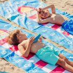 Serviette de plage 2 en 1 phare bleu (140 x 70 cm)