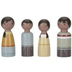 Set 4 poupes en bois famille evi pour maison de poupe