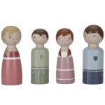 Set 4 poupes en bois famille rosa pour maison de poupe
