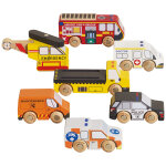 Set de 7 v�hicules et h�licopt�re de sauvetage en bois fsc