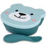 Set bol à ventouse et cuillère en silicone ourson bleu Set bol à ventouse et cuillère en silicone ourson bleu