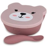Set bol à ventouse et cuillère en silicone ourson rose Set bol à ventouse et cuillère en silicone ourson rose