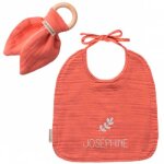 Set de naissance bavoir et anneau de dentition rose (personnalisable)