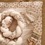 Tapis de jeu r�versible et fond de parc fleurs et fausse fourrure beige (100x100 cm)