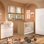 Trio lit 60x120 cm et commode 3 tiroirs + armoire 2 portes ch�taignier naturel basile