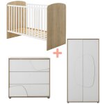 Trio lit 60x120 cm et commode 3 tiroirs + armoire 2 portes ch�taignier naturel basile